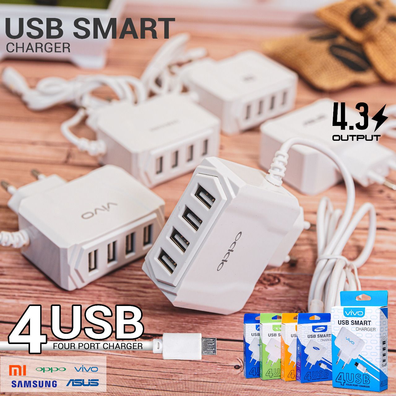 TRAVEL CHARGER BRAND 4 USB 4.2A  MICRO